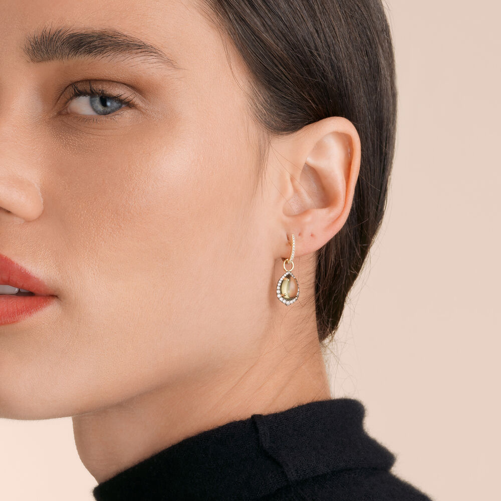 18ct Gold Olive Quartz Diamond Earring Drops | Annoushka jewelley